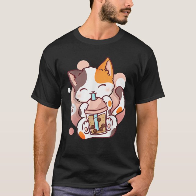 Camiseta Cat Boba Tea Bubble Tea Anime Kawaii Neko (Frente)