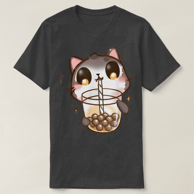 Camiseta Cat Boba Tea Bubble Tea Anime Kawaii Neko (Frente do Design)