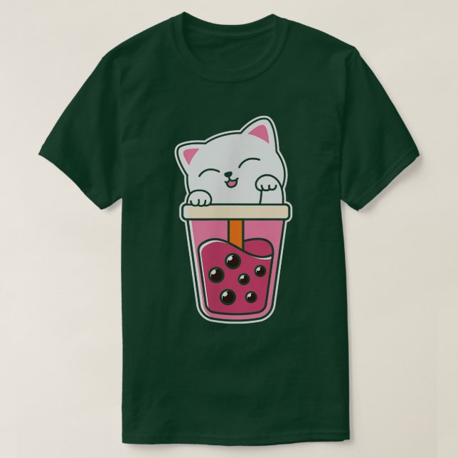 Camiseta Cat Boba Tea Bubble Tea Anime Kawaii Neko (Frente do Design)