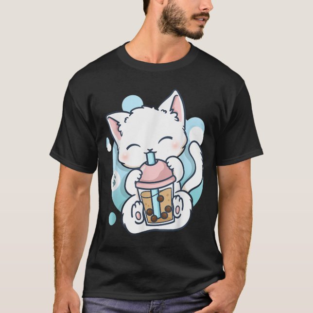 Camiseta Cat Boba Tea Bubble Tea Anime Kawaii Neko_1 (Frente)