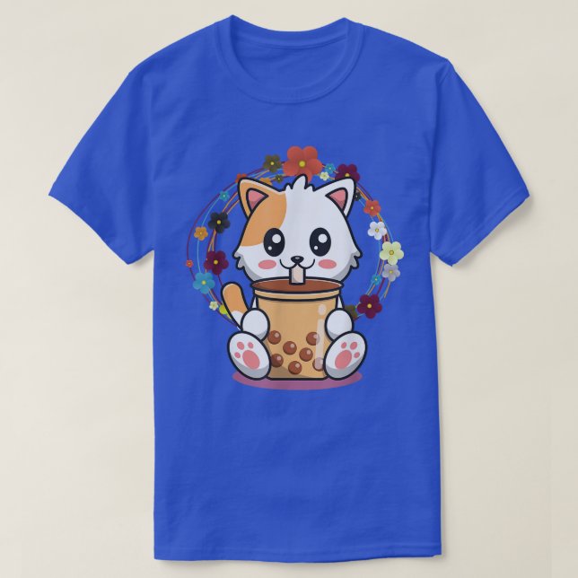 Camiseta Cat Boba Tea Bubble Tea Anime Kawaii Neko 570 (Frente do Design)