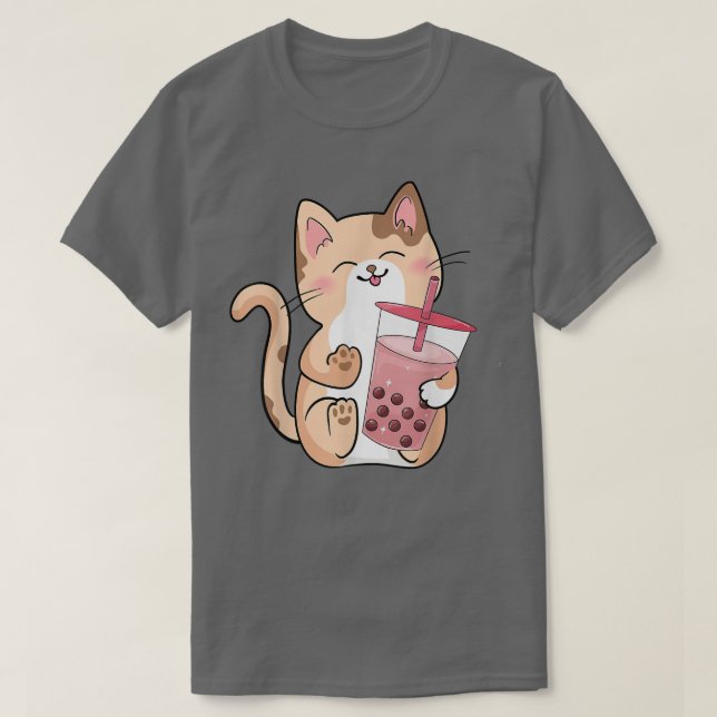 Camiseta Cat Boba Tea Bubble Tea Anime Kawaii Neko 572 (Frente do Design)