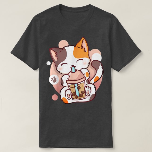 Camiseta Cat Boba Tea Bubble Tea Anime Kawaii Neko for Girl (Frente do Design)