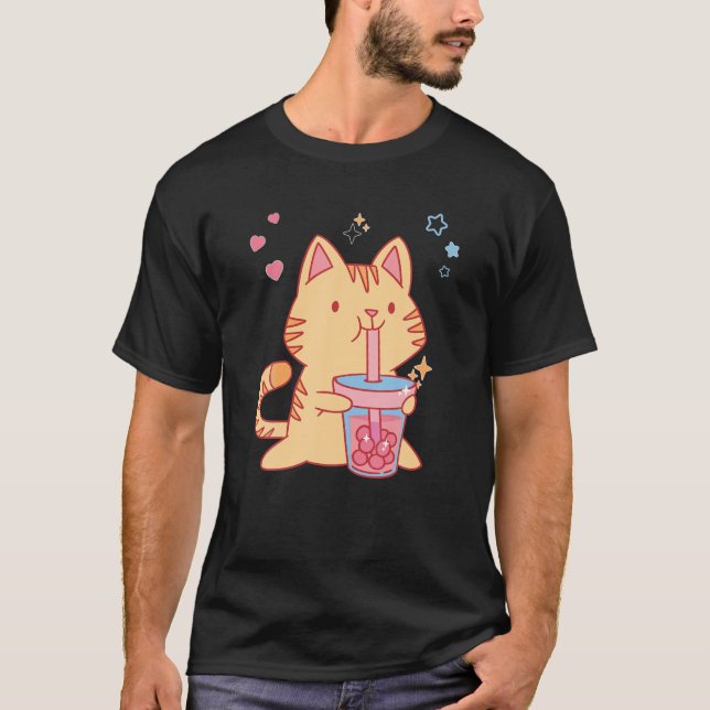 Camiseta Cat Boba Tea Bubble Tea Anime Kawaii Neko Funny Ca (Frente)