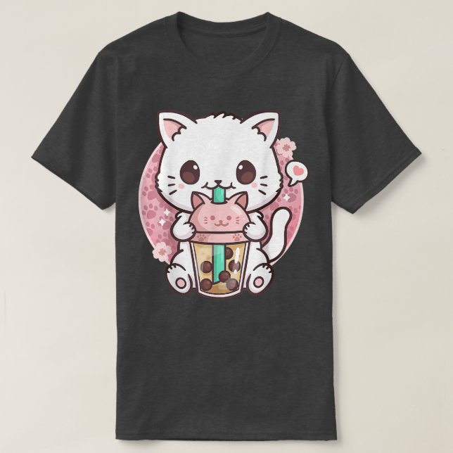 Camiseta Cat Boba Tea Bubble Tea Anime Kawaii Neko Gift Gir (Frente do Design)