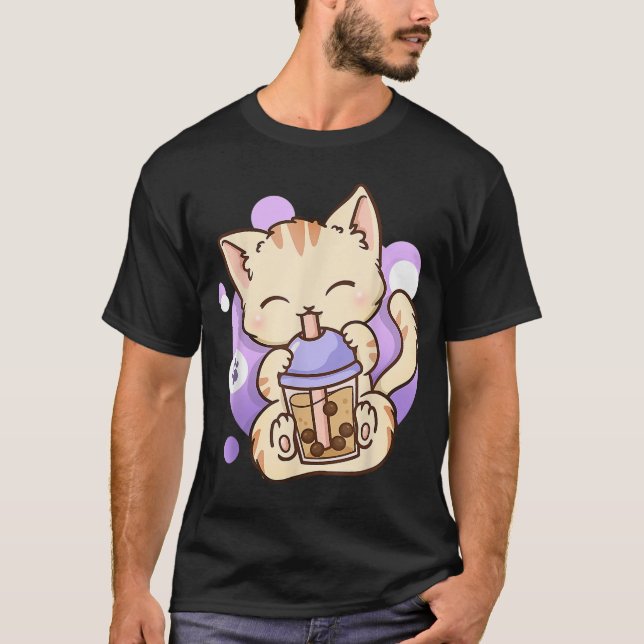 Camiseta Cat Boba Tea Bubble Tea Anime Kawaii Neko Gift Gir (Frente)