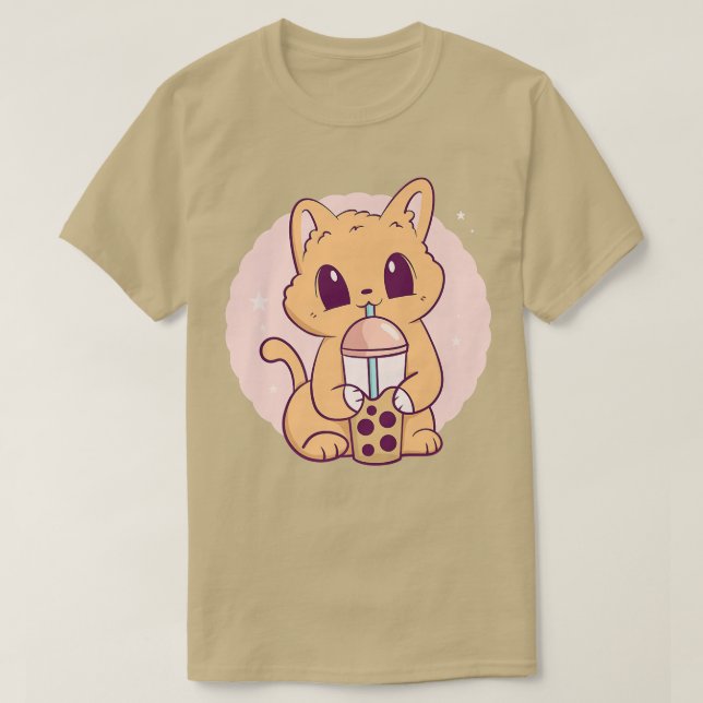 Camiseta Cat Boba Tea Bubble Tea Anime Kawaii Neko Japanese (Frente do Design)