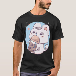 Camiseta Cat Boba Tea Bubble Tea Anime Kawaii Neko Japonês