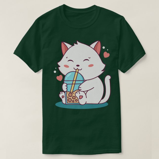 Camiseta Cat Boba Tea Bubble Tea Anime Kawaii Neko Japonês (Frente do Design)