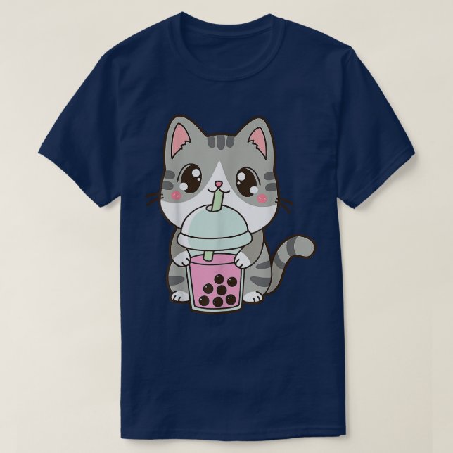 Camiseta Cat Boba Tea Bubble Tea Anime Kawaii Neko Japonês (Frente do Design)