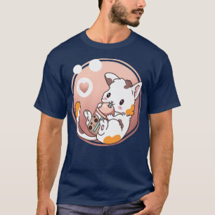 Camiseta Cat Boba Tea Bubble Tea Anime Kawaii Neko Japonês