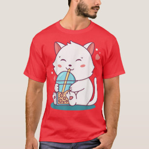 Camiseta Cat Boba Tea Bubble Tea Anime Kawaii Neko Japonês