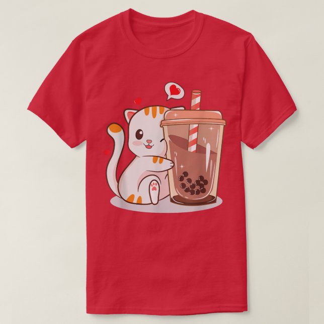 Camiseta Cat Boba Tea Bubble Tea Anime Kawaii Neko Kids Tea (Frente do Design)