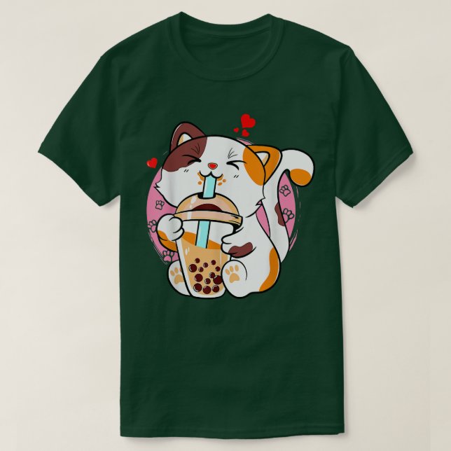 Camiseta Cat Boba Tea Bubble Tea Anime Kawaii Neko Milktea (Frente do Design)