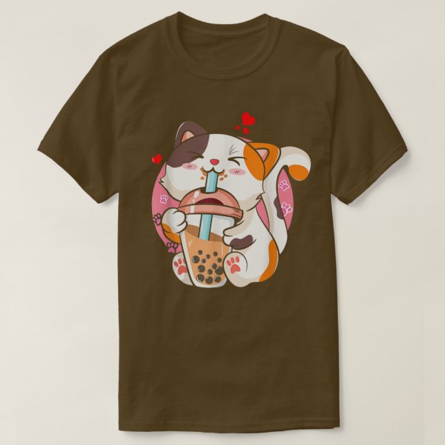 Camiseta Cat Boba Tea Bubble Tea Anime Kawaii Neko Milktea  (Frente do Design)