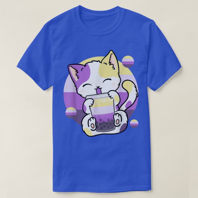 Camiseta Cat Boba Tea Bubble Tea Anime Kawaii Neko Nonbinar (Frente do Design)