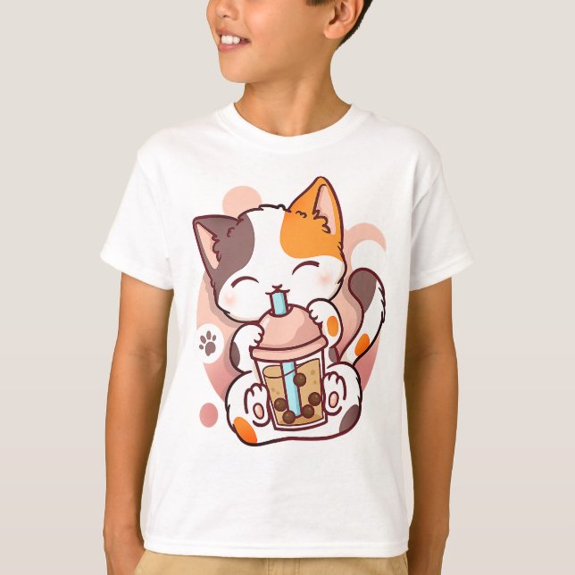 Camiseta Cat Boba Tea Bubble Tea Anime Kawaii Neko para Gar (Frente)