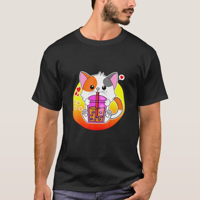 Camiseta Cat Boba Tea Bubble Tea Anime Kawaii Neko Presente (Frente)
