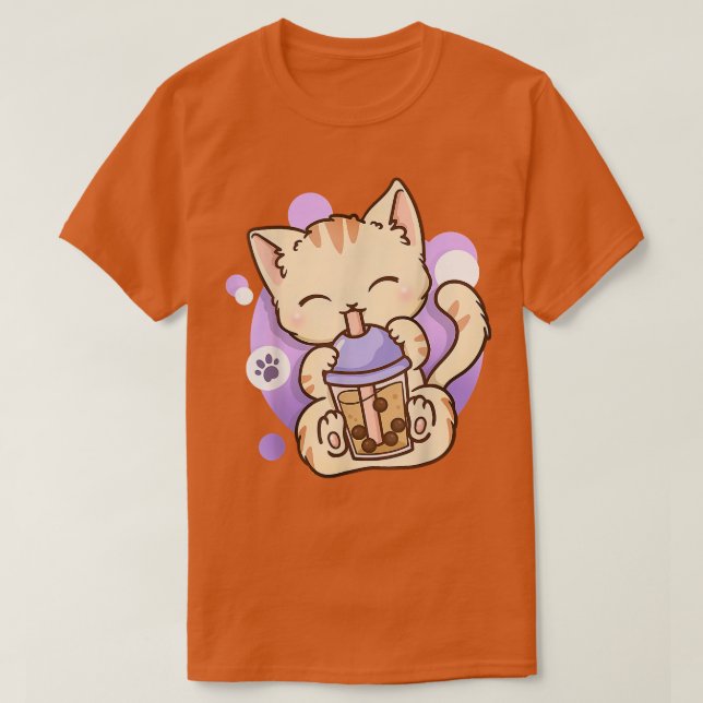 Camiseta Cat Boba Tea Bubble Tea Kawaii Anime Japanese Neko (Frente do Design)
