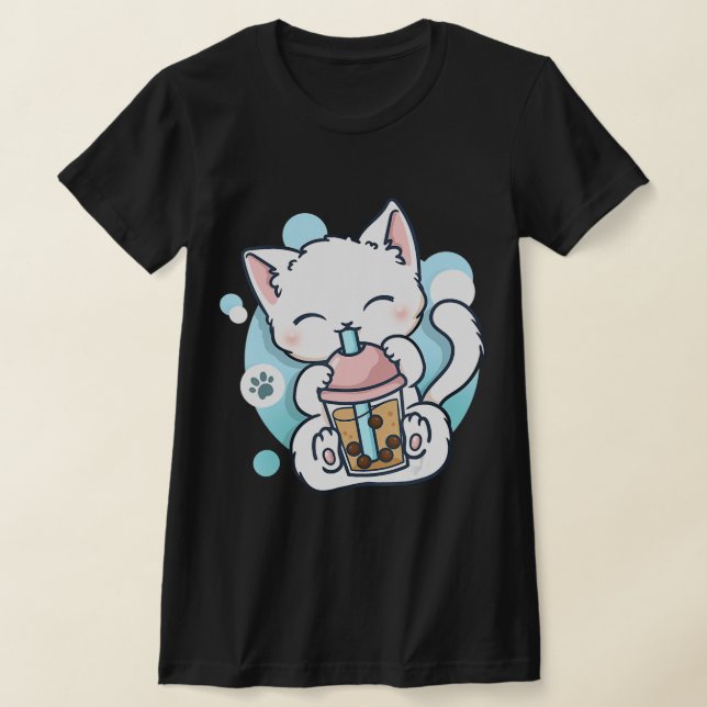 Camiseta Cat Boba Tea Bubble Tea Kawaii Anime Japanese Neko (Postura )