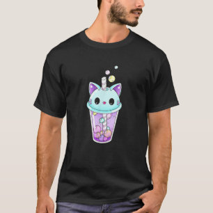 Camiseta Cat Boba Tea Bubble Tea Kawaii Anime Japonês Neko