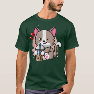 Camiseta Cat Boba Tea Bubble Tea Kawaii Anime Japonês Neko