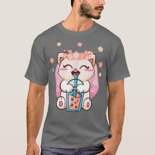 Camiseta Cat Boba Tea Bubble Tea Kawaii Anime Japonês Neko
