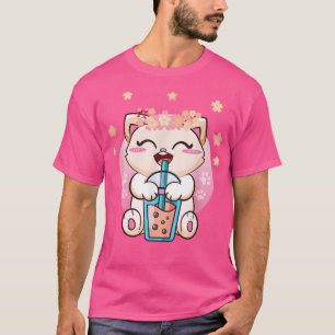 Camiseta Cat Boba Tea Bubble Tea Kawaii Anime Japonês Neko