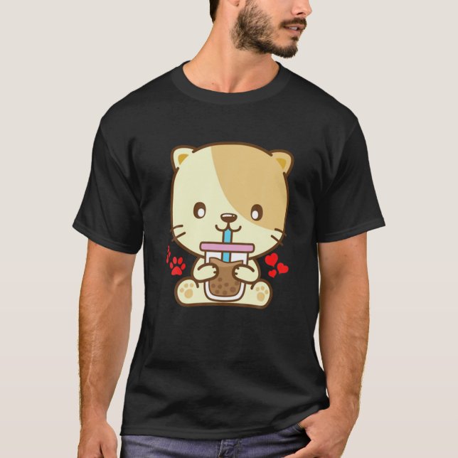 Camiseta Cat Boba Tea Bubble Tea Kawaii Anime Japonês Neko (Frente)