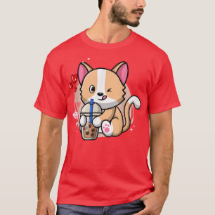 Camiseta Cat Boba Tea Bubble Tea Kawaii Anime Japonês Neko