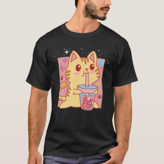Camiseta Cat Boba Tea Bubble Tea Kawaii Anime Japonês Neko