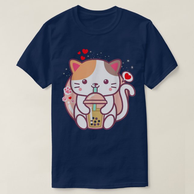 Camiseta Cat Boba Tea Bubble Tea Kawaii Anime Japonês Neko (Frente do Design)