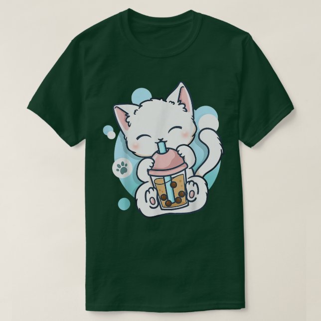 Camiseta Cat Boba Tea Bubble Tea Kawaii Anime Japonês Neko (Frente do Design)
