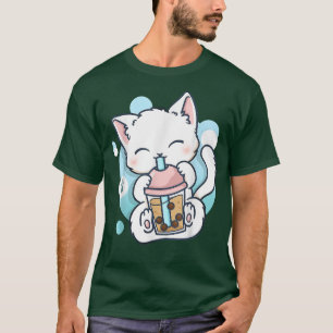Camiseta Cat Boba Tea Bubble Tea Kawaii Anime Japonês Neko