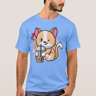 Camiseta Cat Boba Tea Bubble Tea Kawaii Anime Japonês Neko