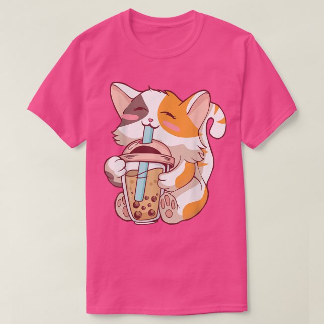 Camiseta Cat Boba Tea Bubble Tea Kawaii Anime Japonesa (Frente do Design)
