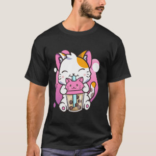 Camiseta Cat Boba Tea Kawaii Anime Gifes Engraçados Para Mu
