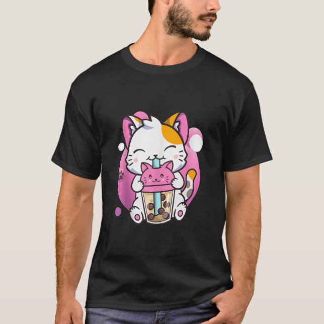 Camiseta Cat Boba Tea Kawaii Anime Gifes Engraçados Para Mu (Frente)