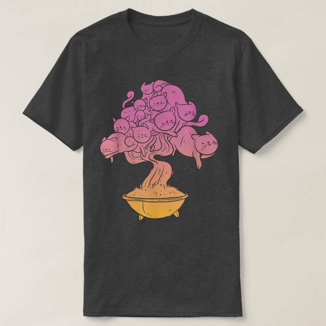 Camiseta Cat Bonsai Tree Cute Kitty Love Pet Animal  (Frente do Design)