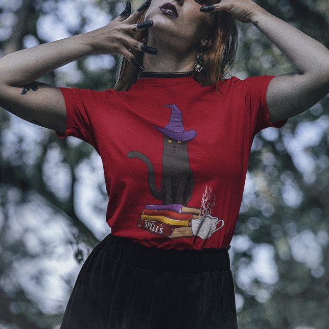 Camiseta Cat Books Potion and Spells Halloween Personalized (Criador carregado)