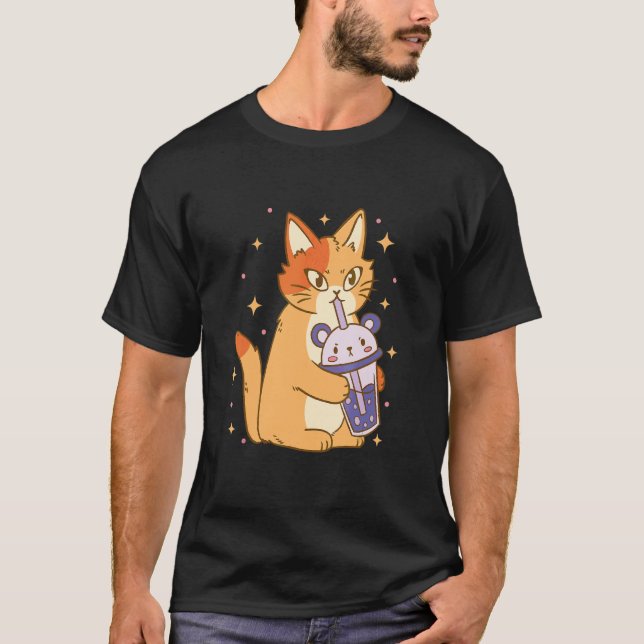 Camiseta Cat Bubble Chá Legal Retro Divertido Arte Estranha (Frente)