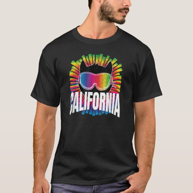 Camiseta Cat California Rainbow Kitty Cat w Ski Goggles Rad (Frente)