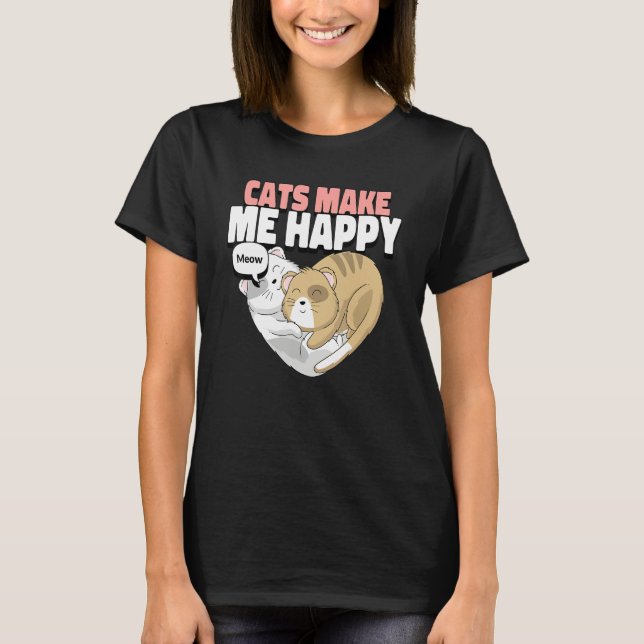 Camiseta Cat Cat make me happy Cute cats cuddling in heart (Frente)