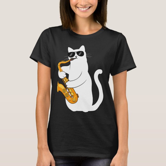 Camiseta Cat  Cat Saxophone Tee  Cat Sax (Frente)