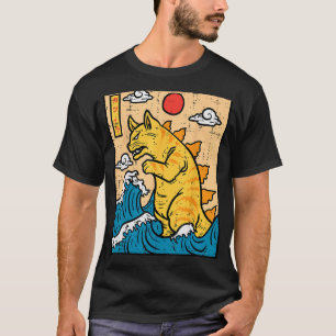 Camiseta Cat Catzilla Funny Japonês Wave Art Men Women Kid
