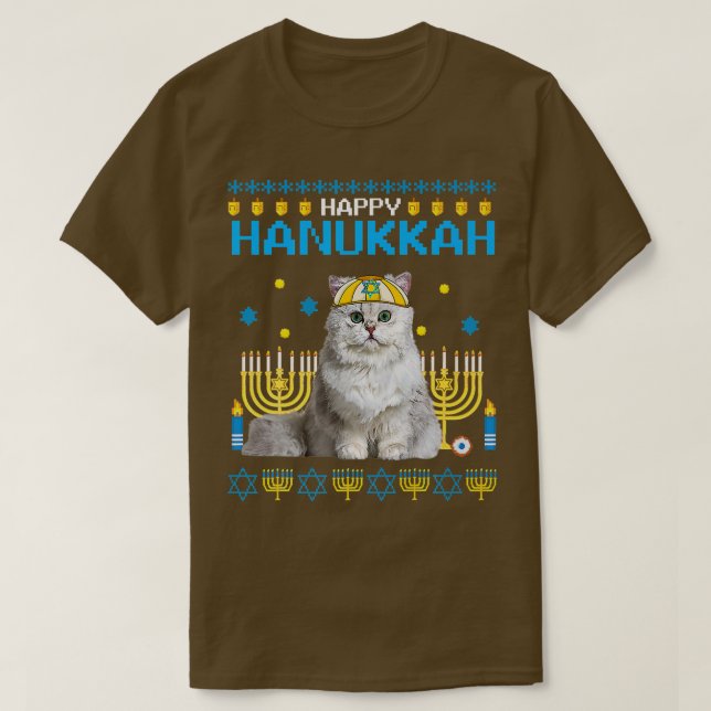Camiseta Cat Chanukah Jewish Ugly Hanukkah Sweater Pajama  (Frente do Design)