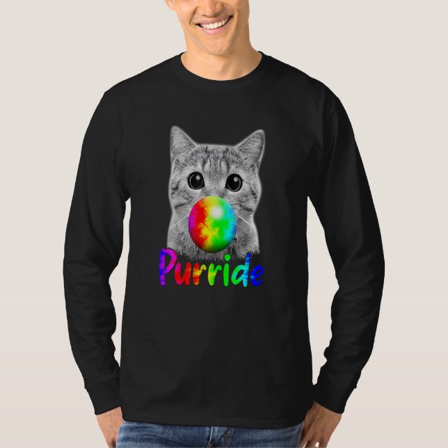 Camiseta Cat Chewing Bubble Gum Purride LGBQ Pride Flag Com (Frente)