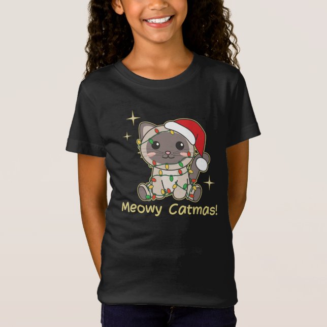 Camiseta Cat Christmas Animals Cute Cats Meowy Catmas (Frente)