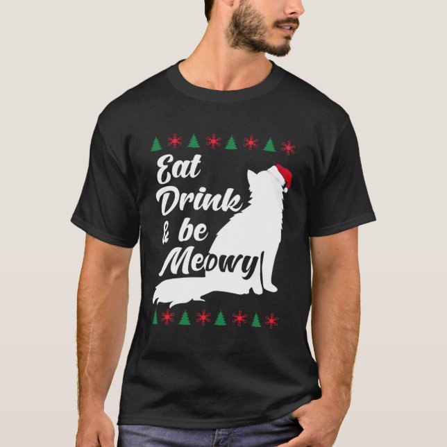 Camiseta Cat  Christmas Eat Drink and Be Meowy Kitty Cats   (Frente)