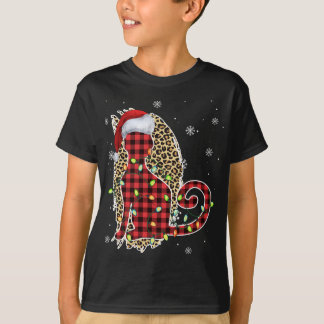 Camiseta Cat Christmas Lepard Buffalo Xadrez Red Santa Hat